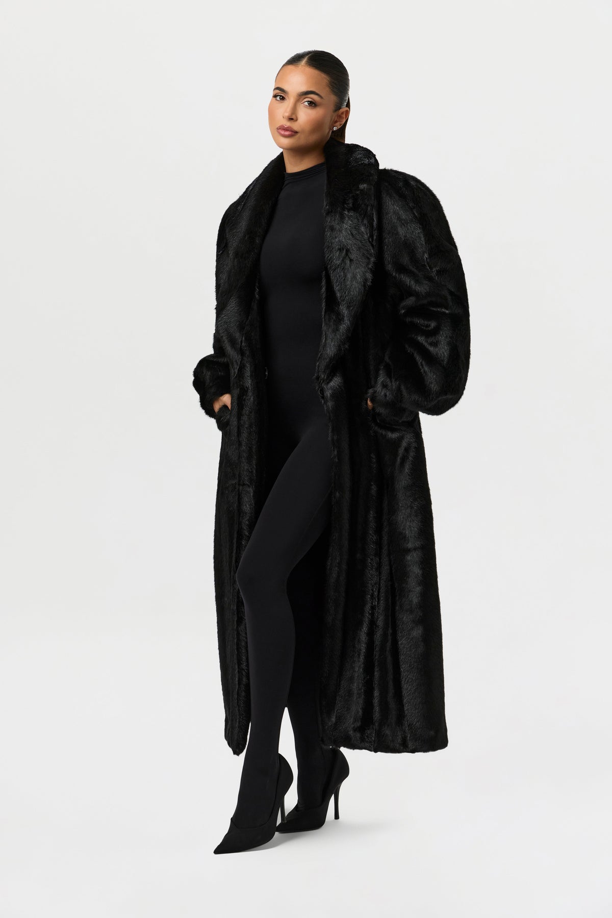 Black Faux Mink Long Coat