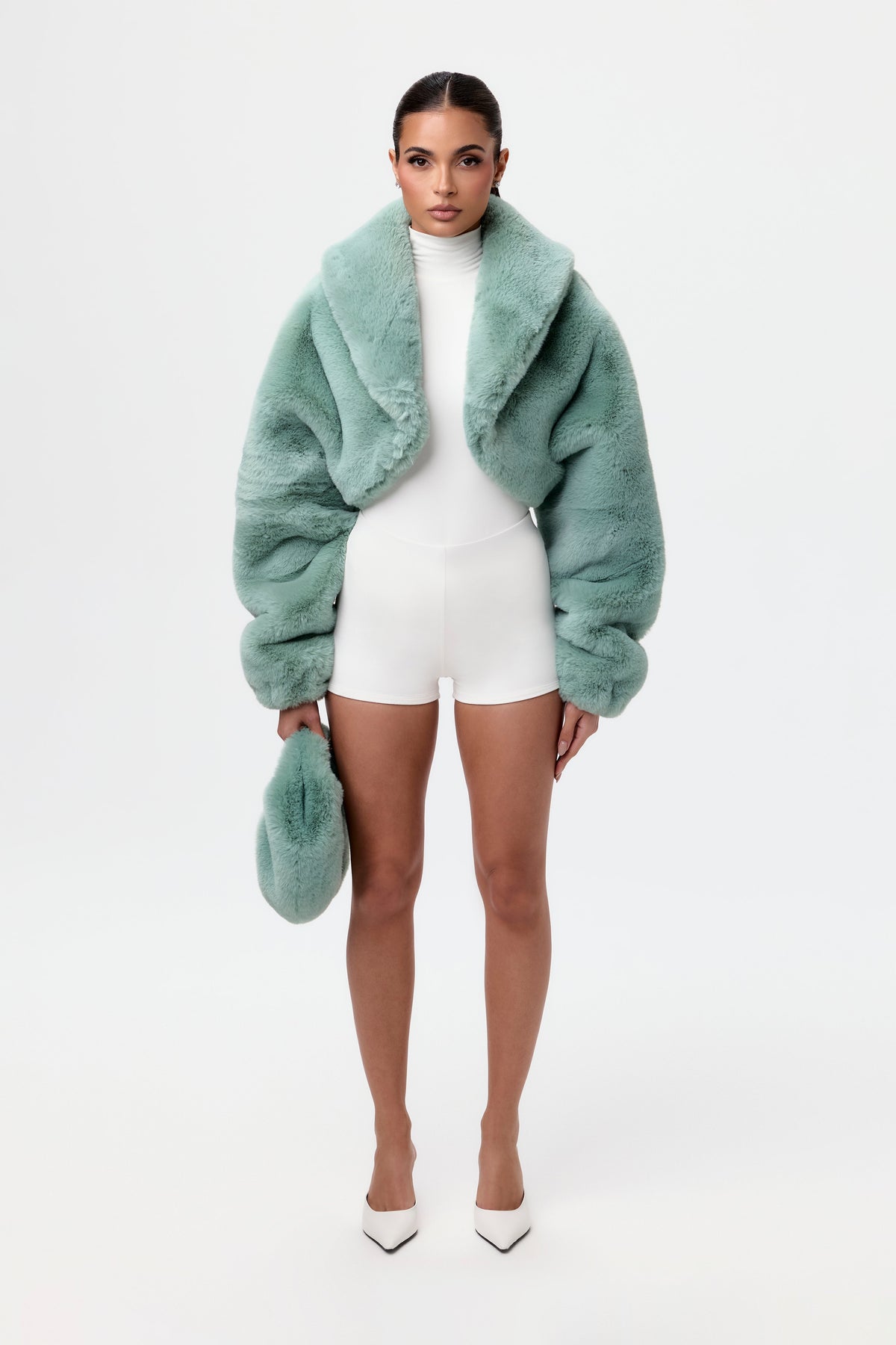 Sea Foam Faux Fur Plush Mini Bag