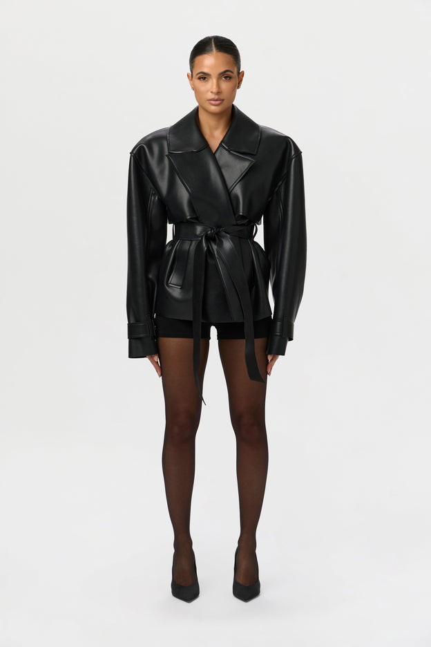 Vegan Leather Cropped Trench Jacket