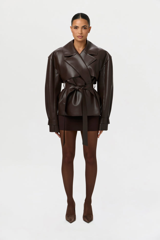 Vegan Leather Cropped Trench Jacket