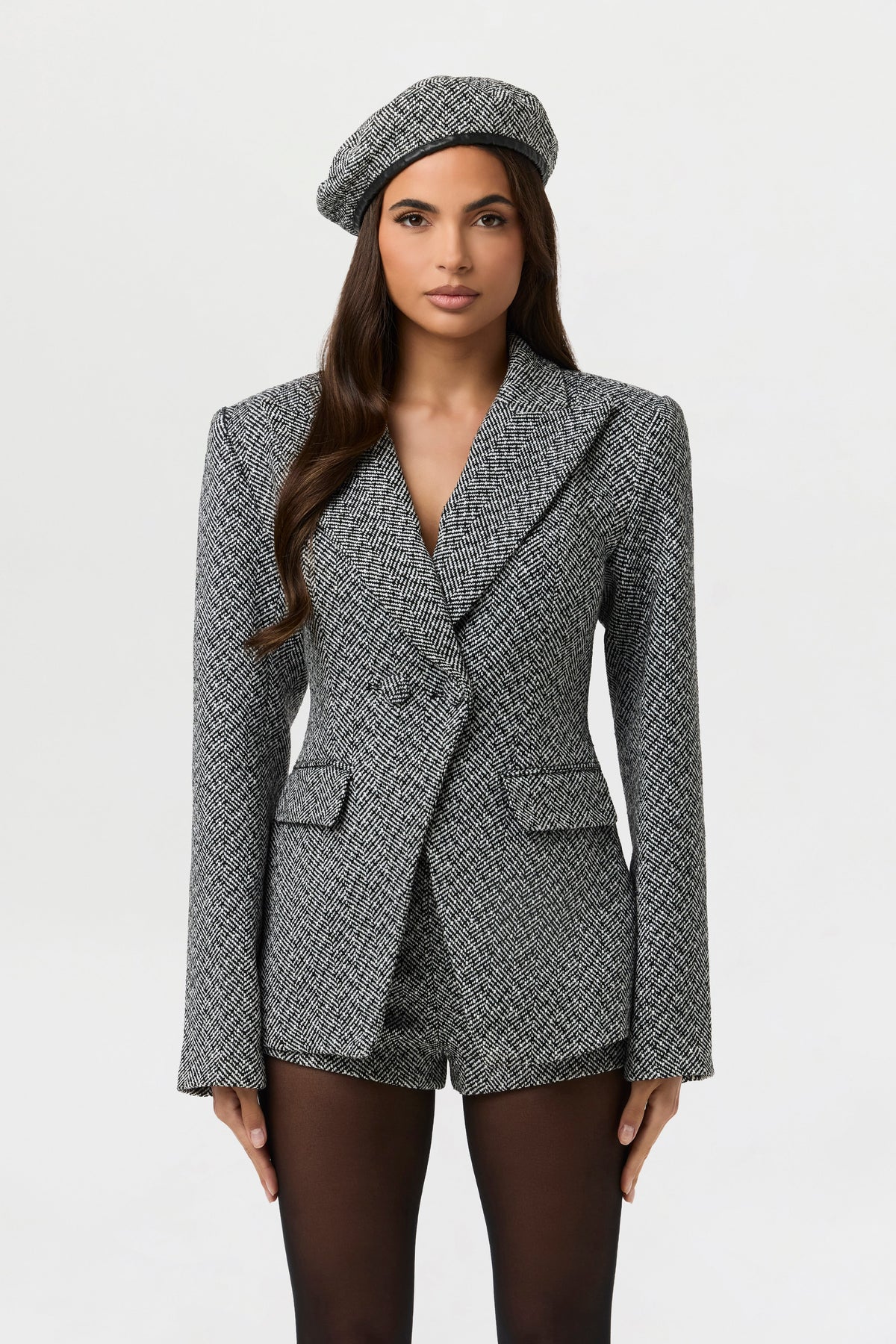 Black/White Pattern Suiting Beret