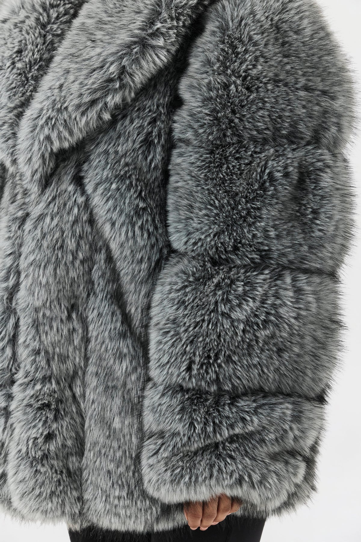 Gray Pelted Vertical Fur Coat