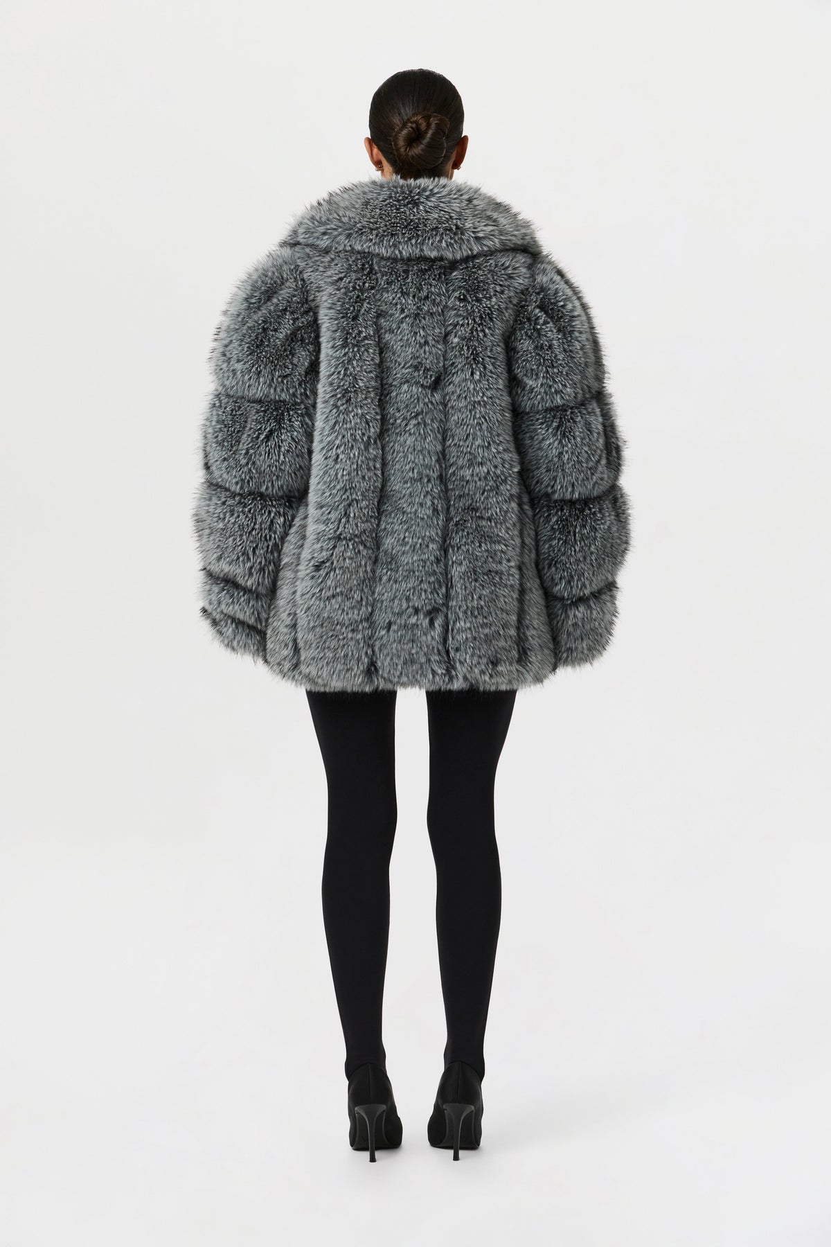 Gray Pelted Vertical Fur Coat
