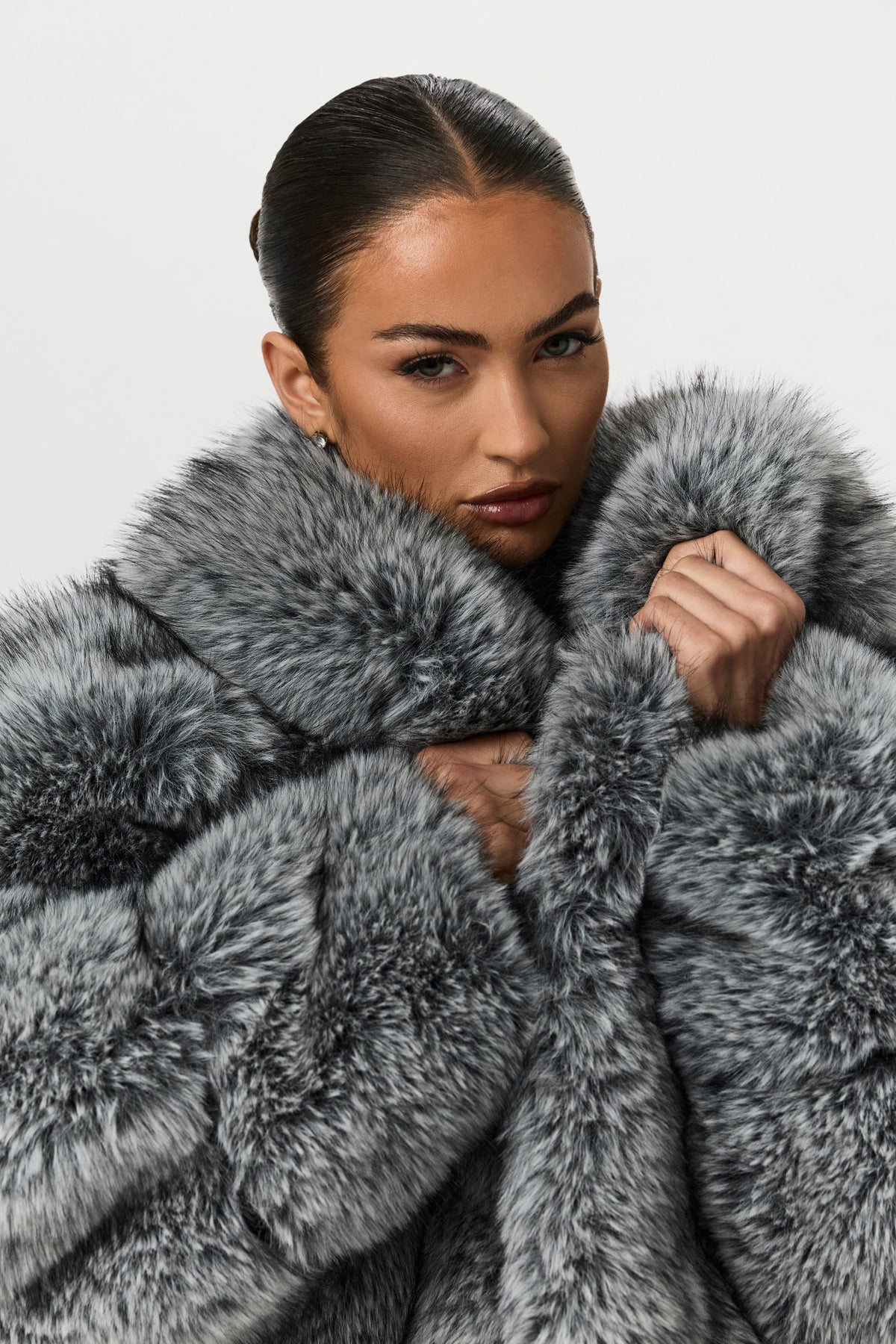 Gray Pelted Vertical Fur Coat