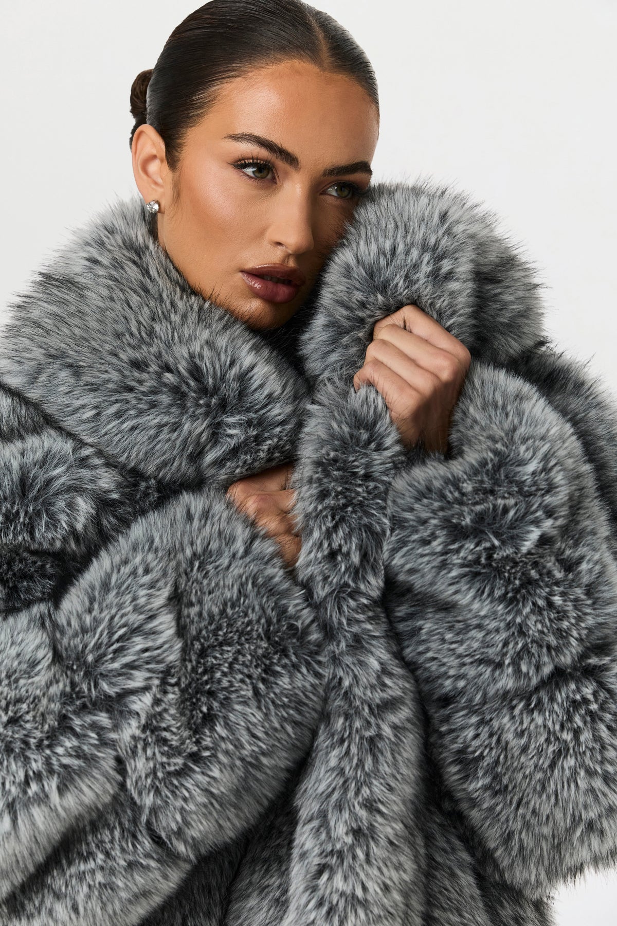 Gray Pelted Vertical Fur Coat