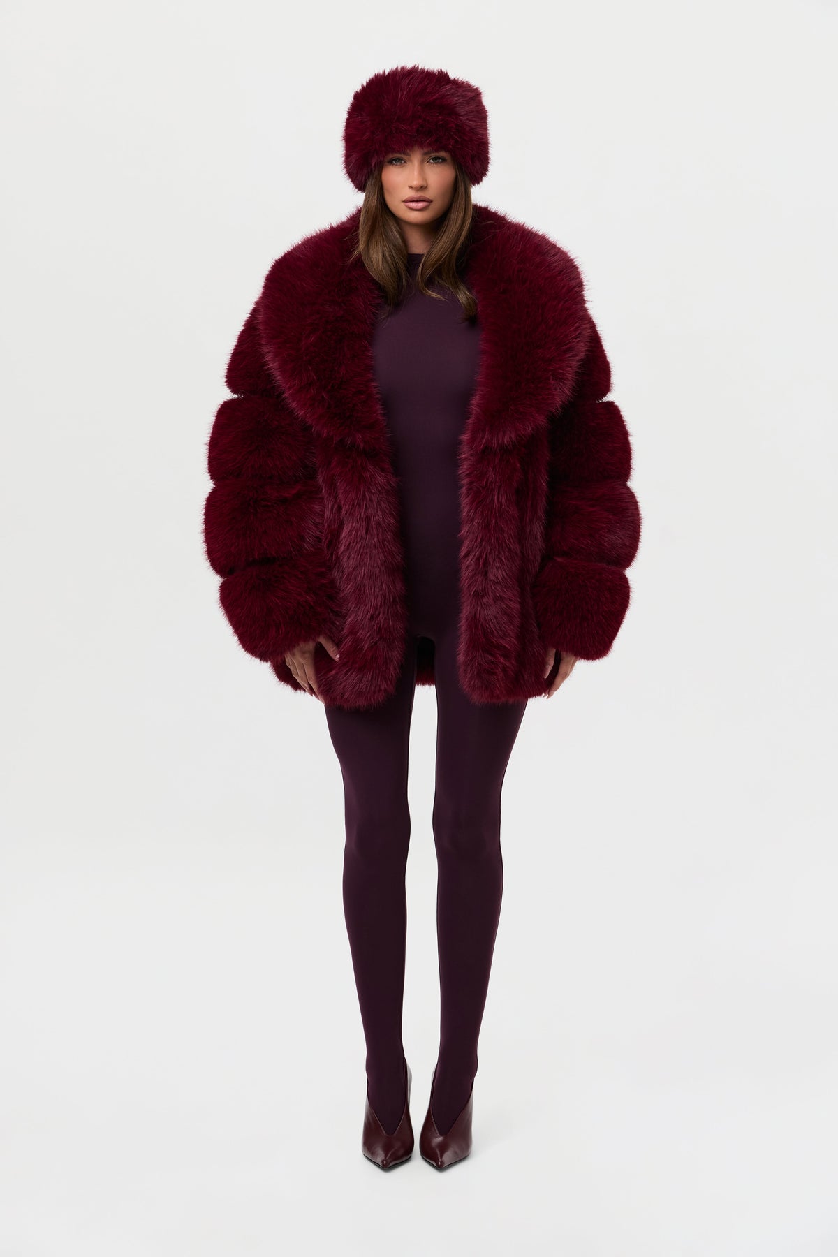 Currant Pelted Vertical Fur Coat