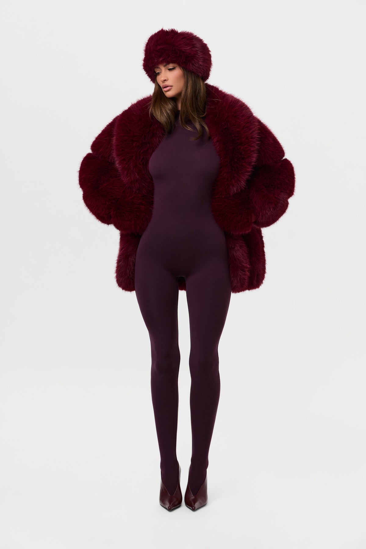 Currant Pelted Vertical Fur Coat
