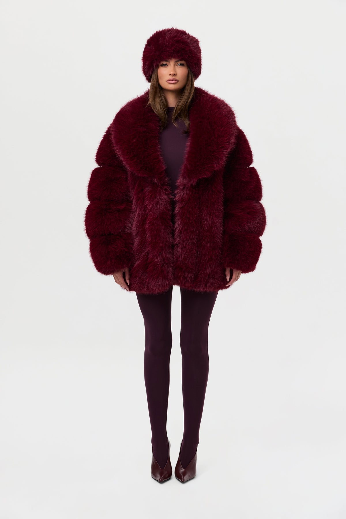Currant Pelted Vertical Fur Coat