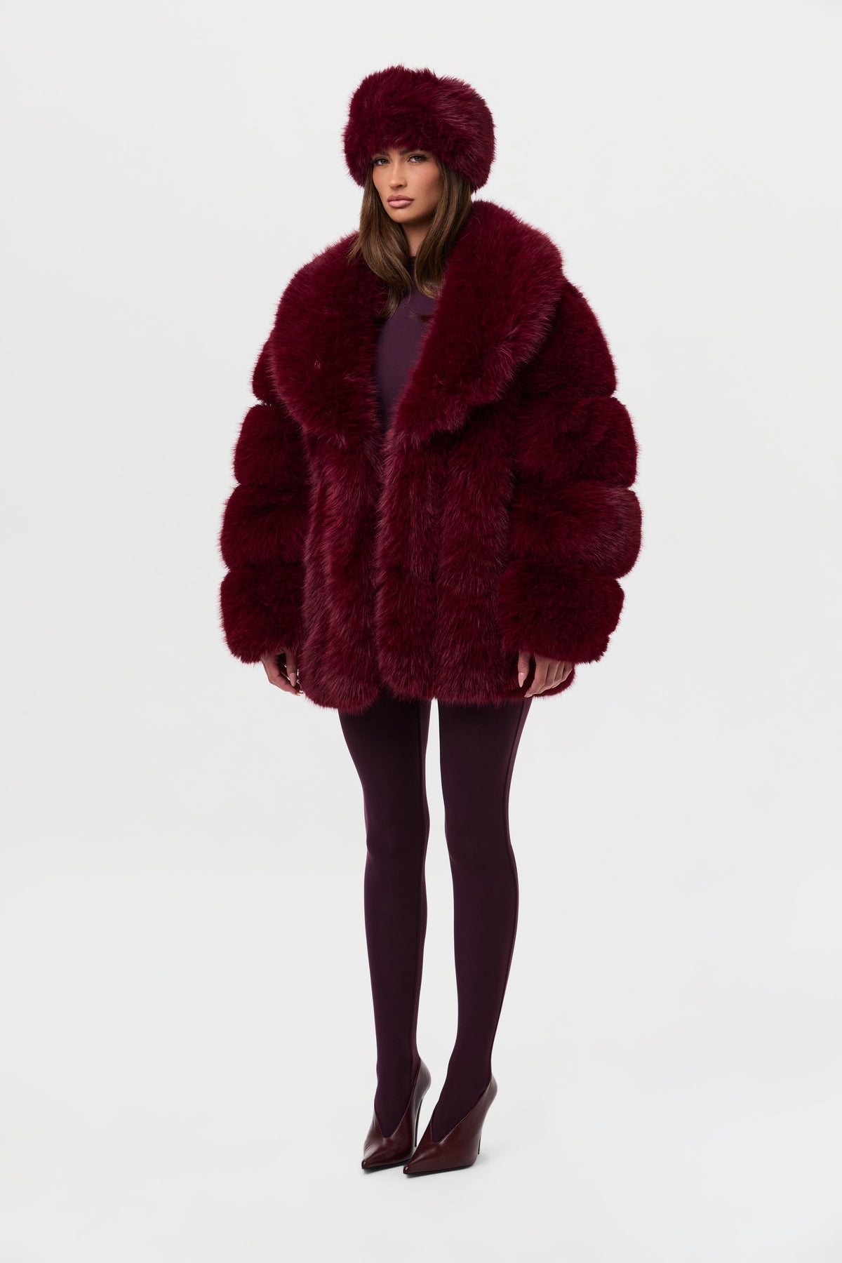Currant Pelted Vertical Fur Coat
