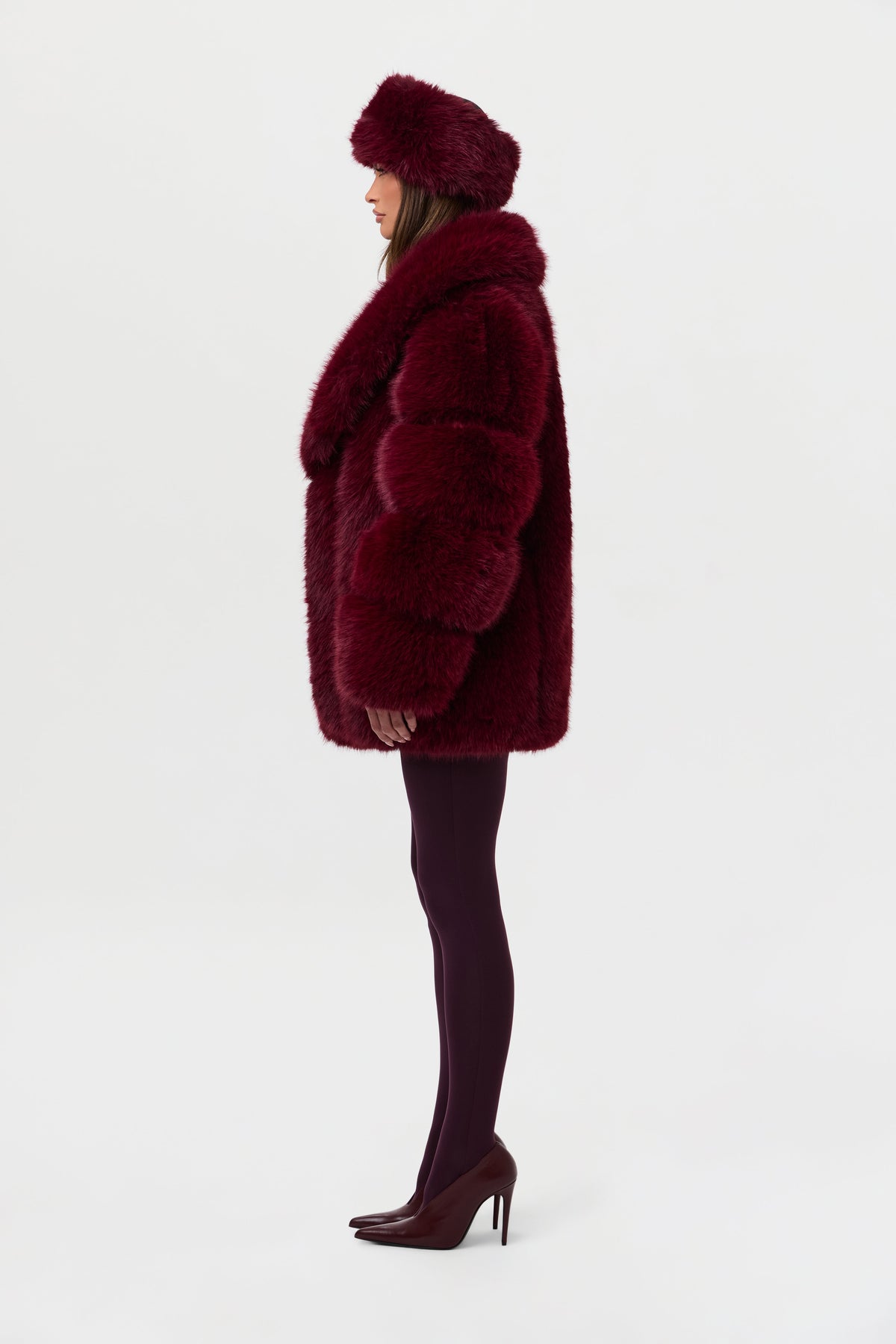 Currant Pelted Vertical Fur Coat