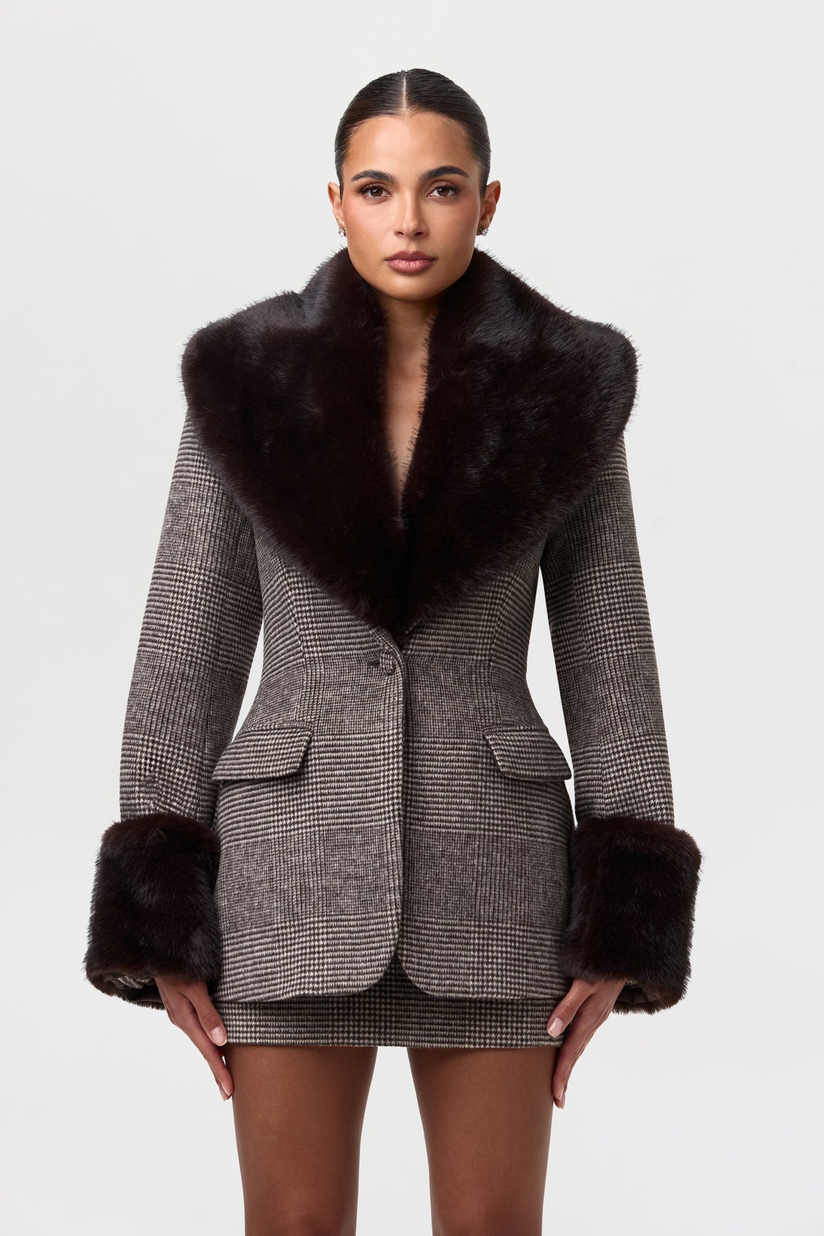 Chocolate HT Plaid Pattern Suiting Mini Skirt