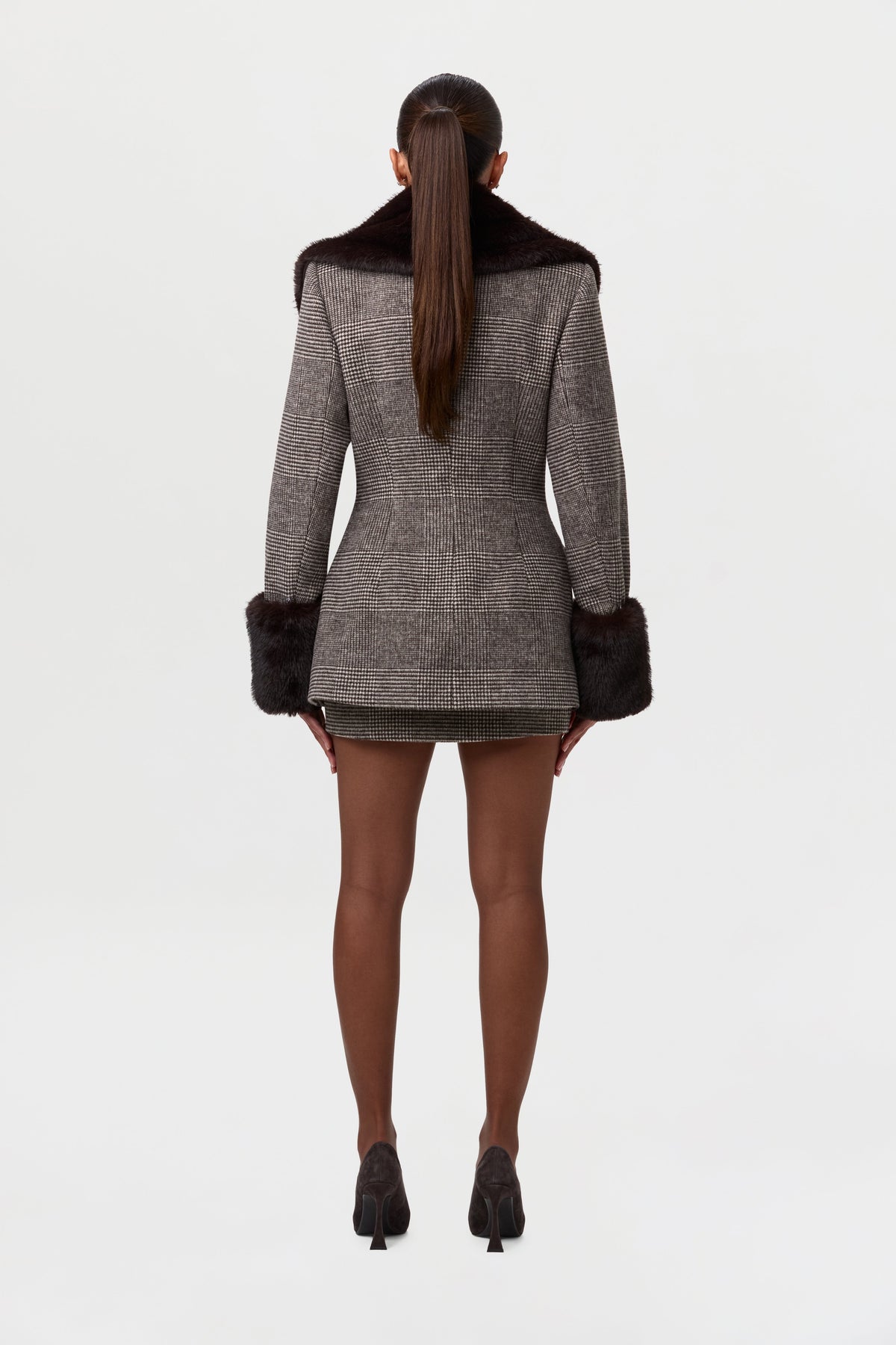 Chocolate HT Plaid Pattern Suiting Mini Skirt