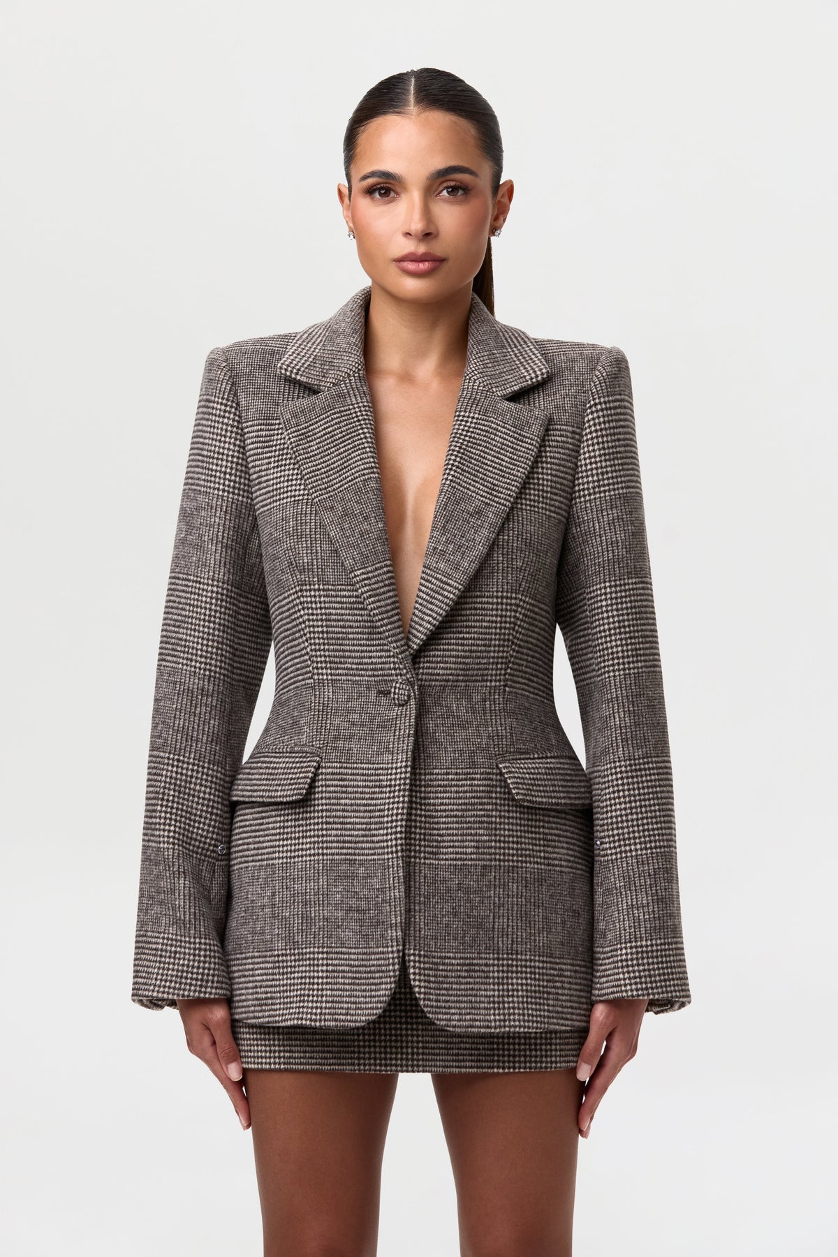 Chocolate HT Plaid Pattern Suiting Mini Skirt