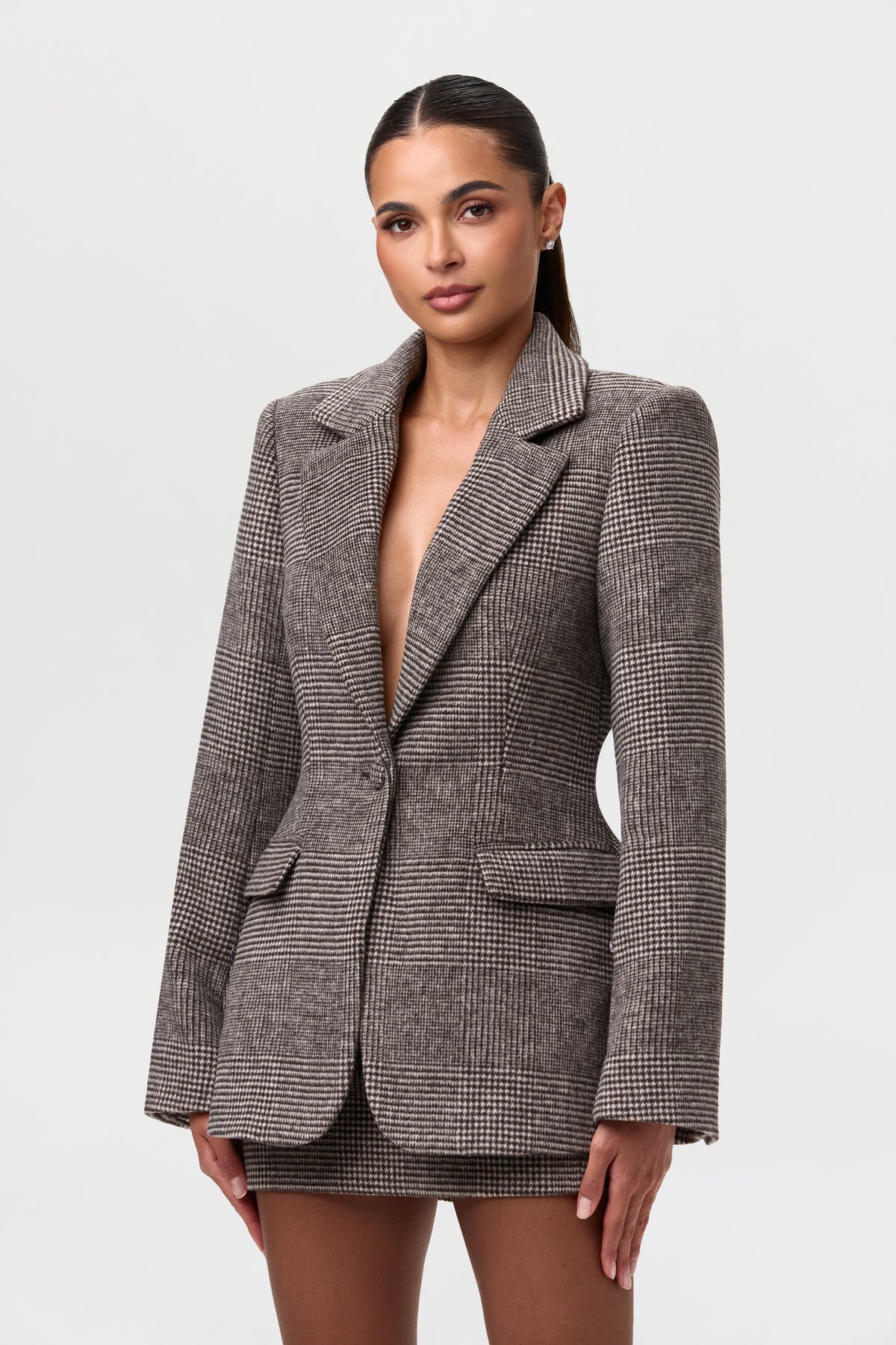 Chocolate HT Plaid Pattern Suiting Mini Skirt