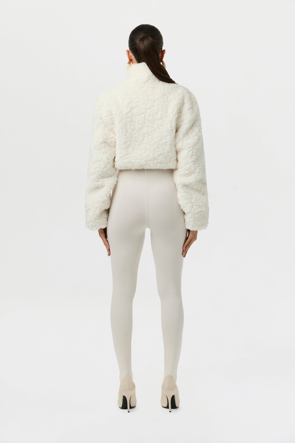 Ivory Sherpa Quarter-Zip Cropped Sweater