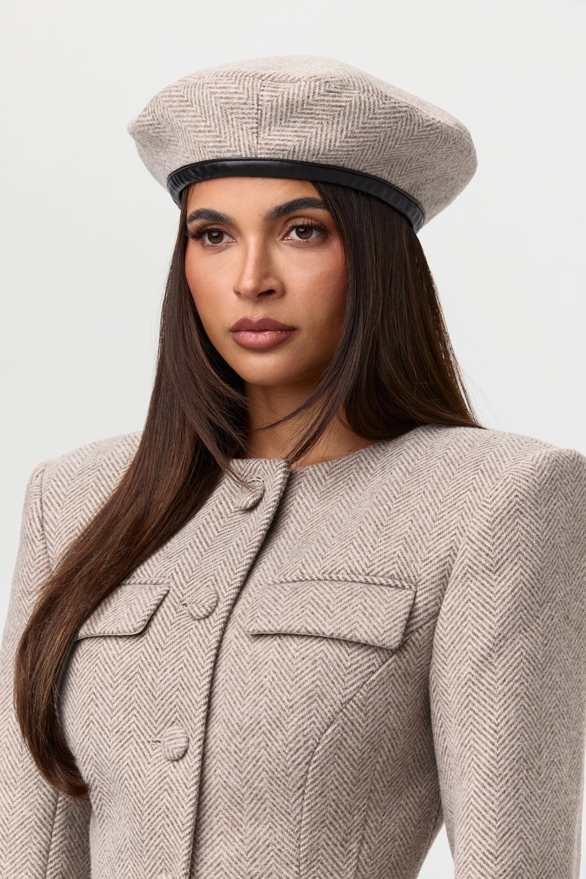 Taupe Chevron Pattern Suiting Beret