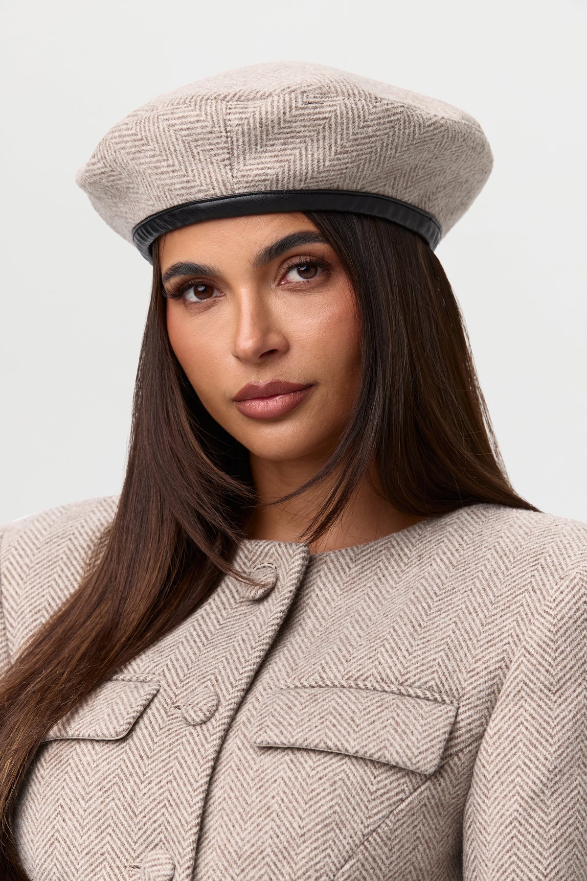 Taupe Chevron Pattern Suiting Beret