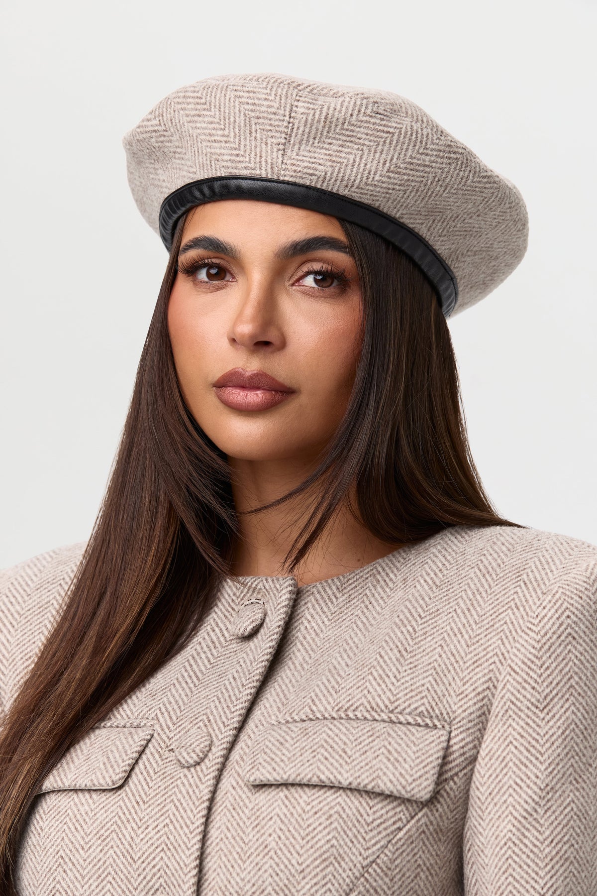 Taupe Chevron Pattern Suiting Beret