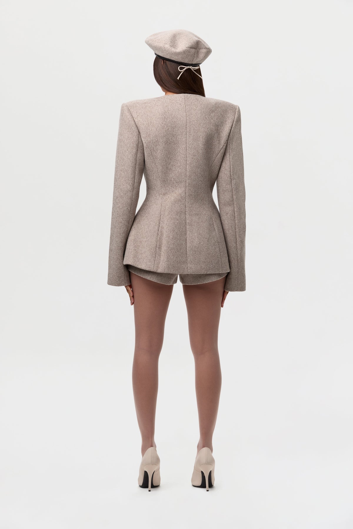 Taupe Chevron Pattern Suiting Hot Short
