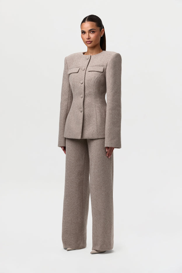 Pattern Suiting Straight Leg Trouser