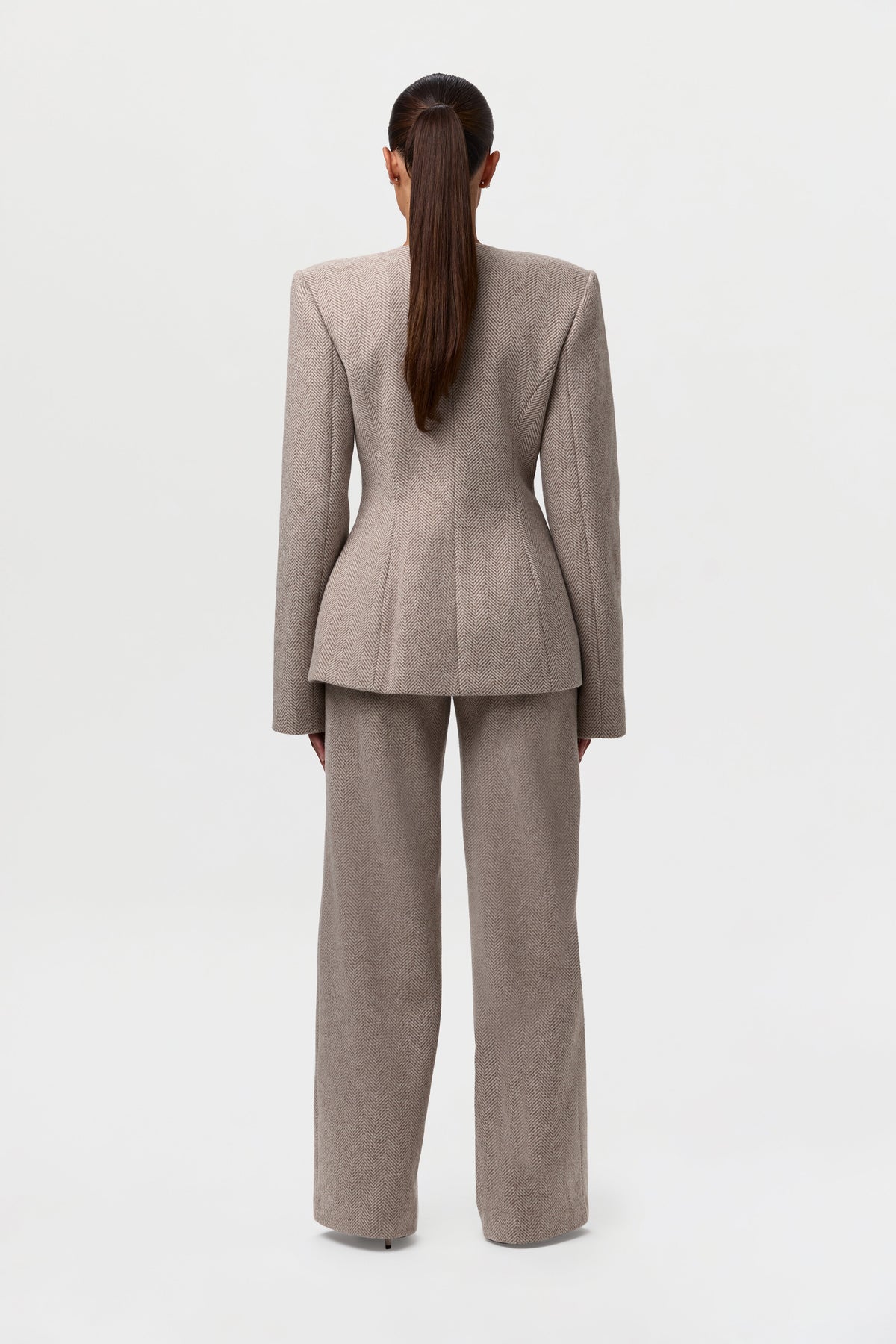 Taupe Chevron Pattern Suiting Button Up Blazer