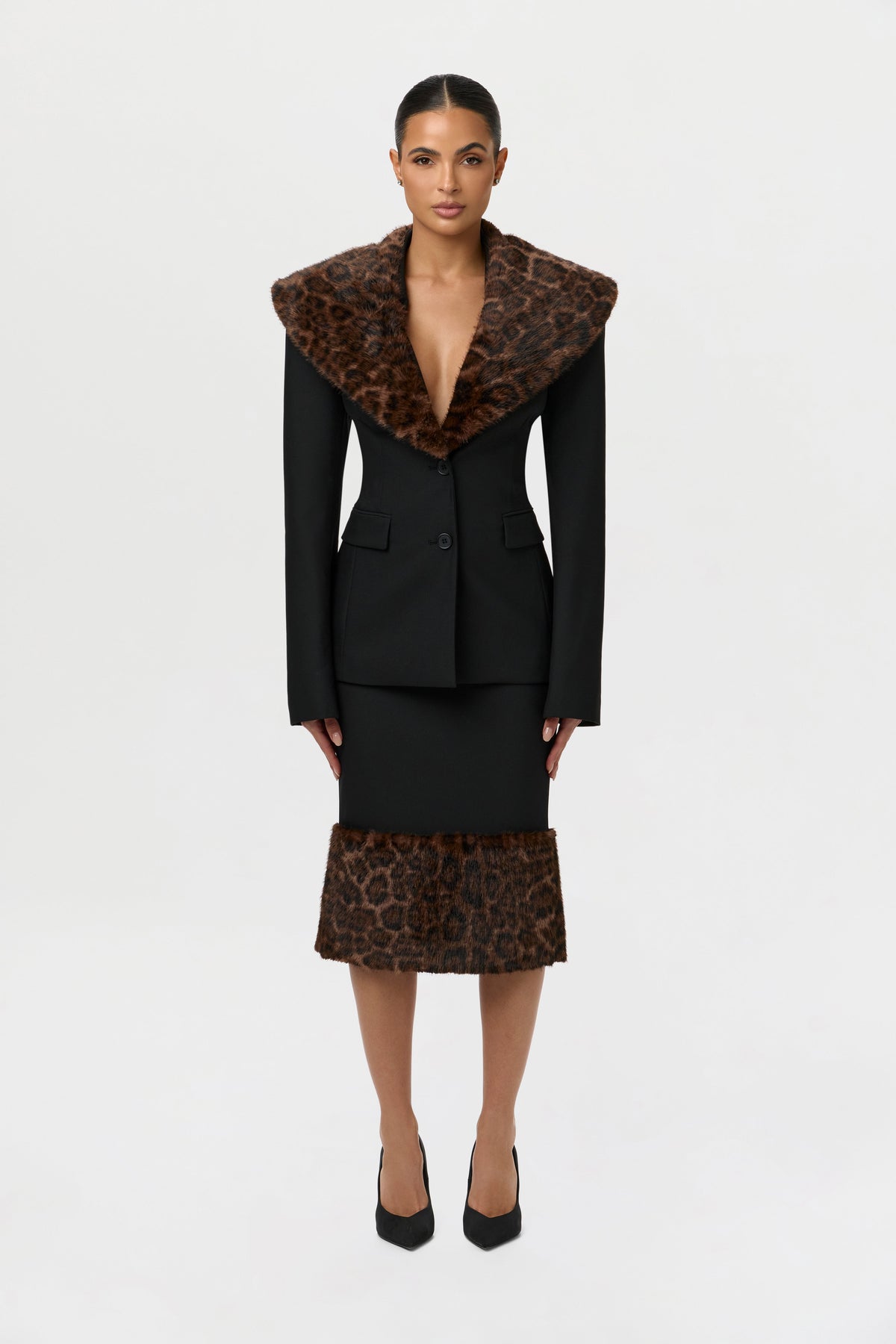Black Suiting Jacket with Fur Collar