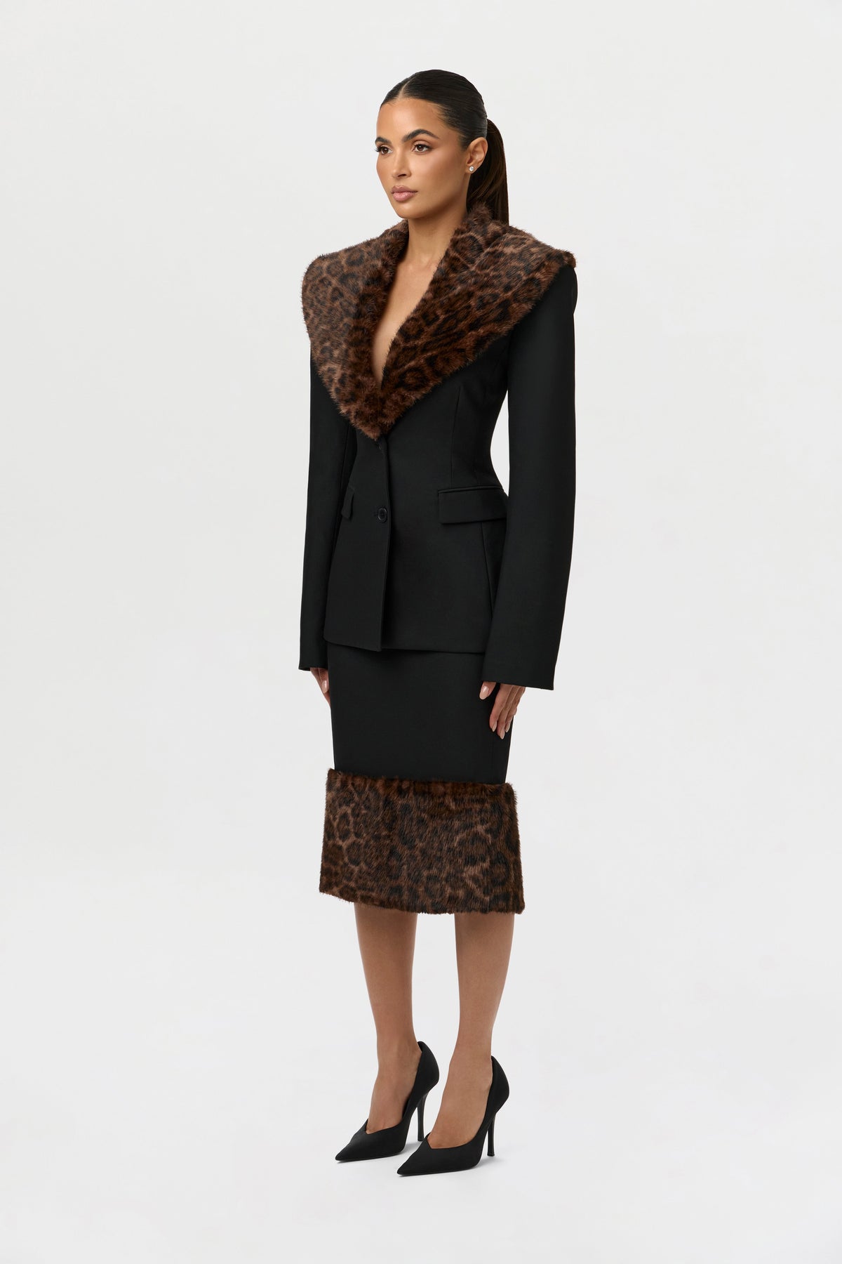 Black Suiting Jacket with Fur Collar