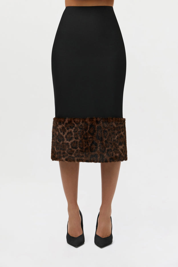 Suiting Faux Fur Leopard Midi Skirt