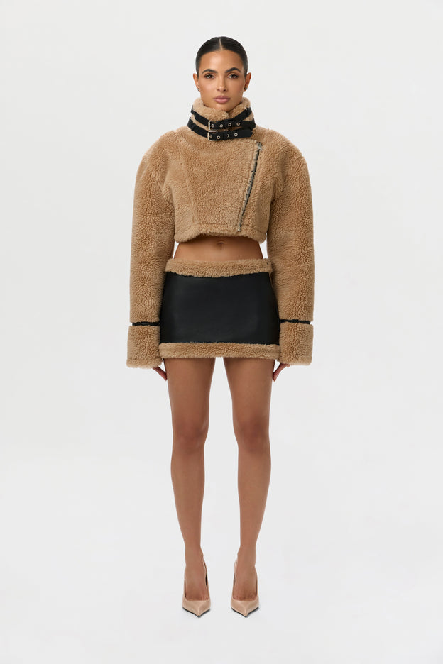 Sherpa Vegan Leather Mini Skirt