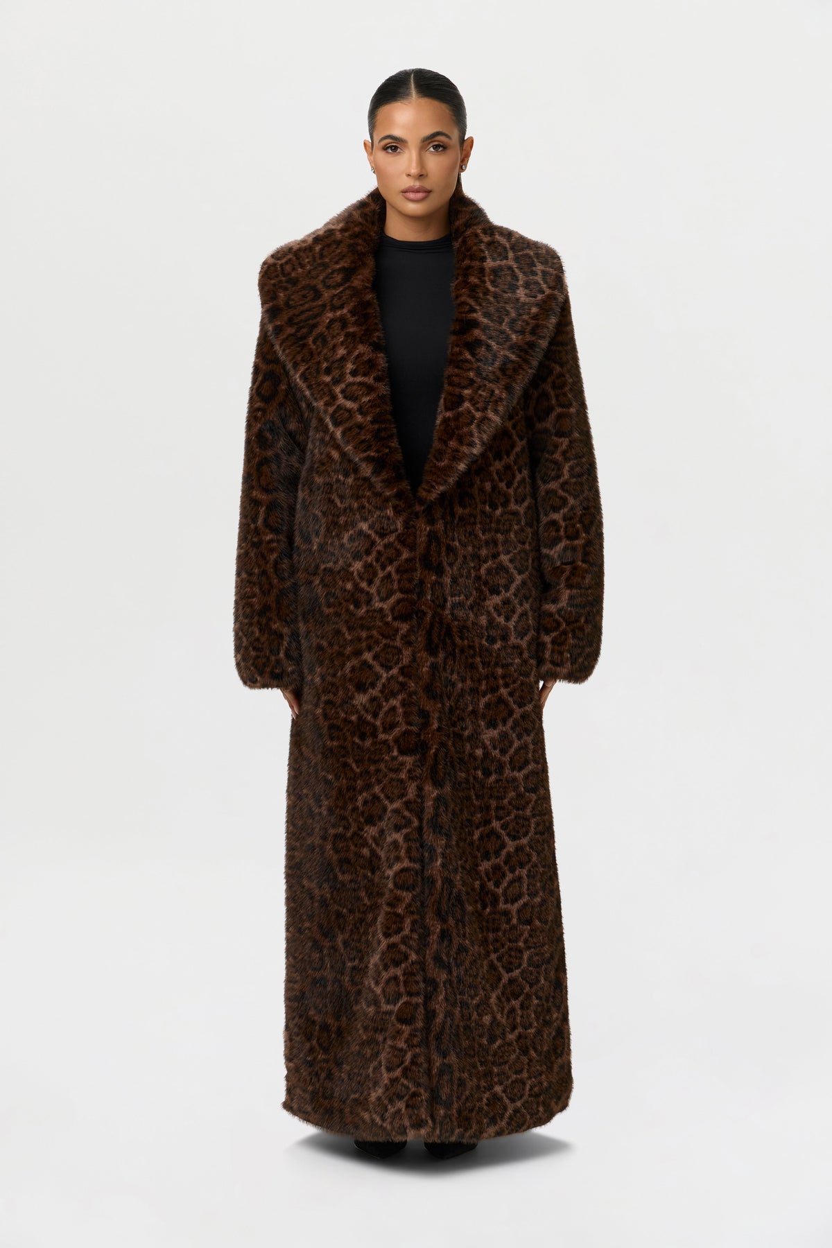 Dark Leopard Faux Fur Leopard Long Coat