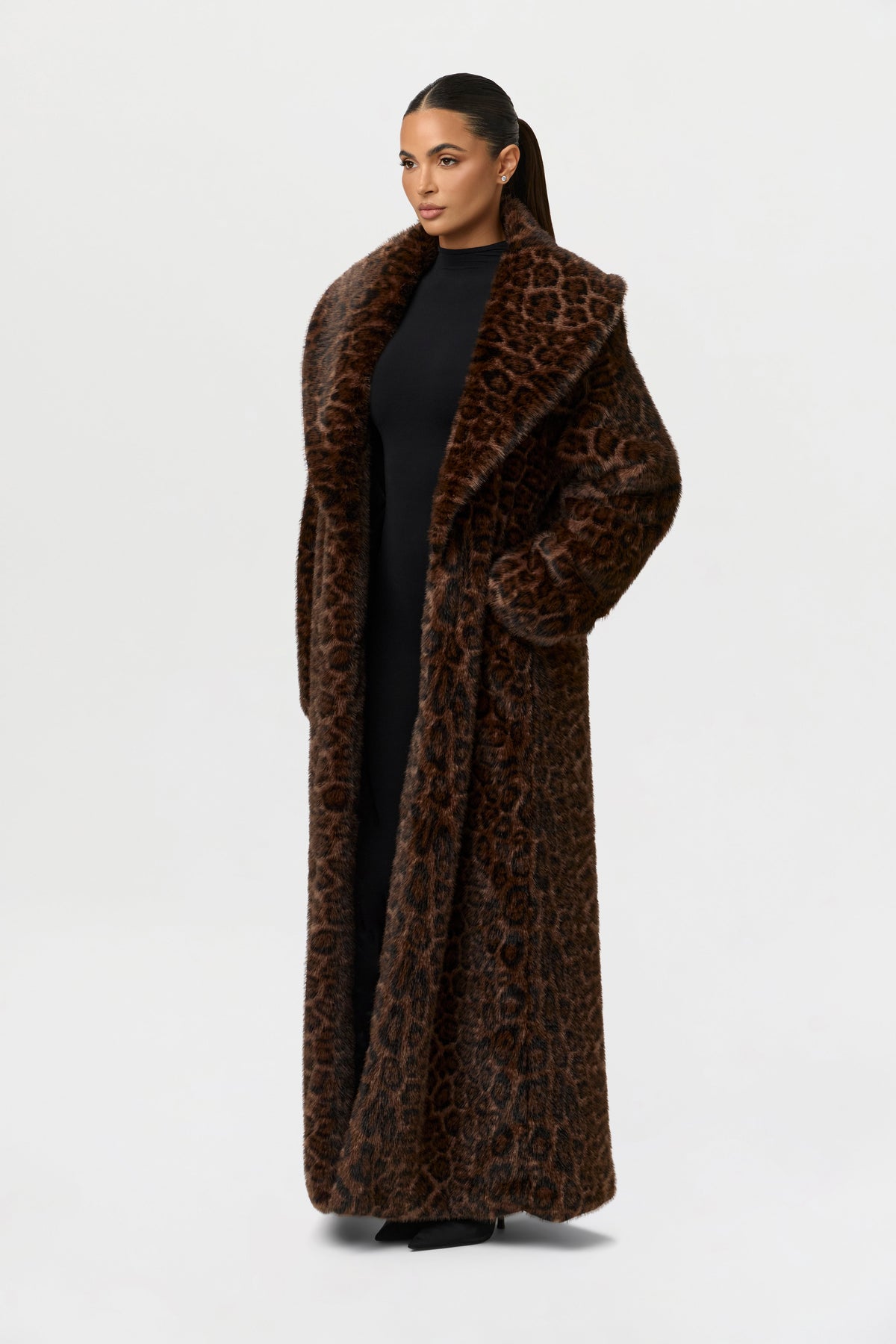 Dark Leopard Faux Fur Leopard Long Coat