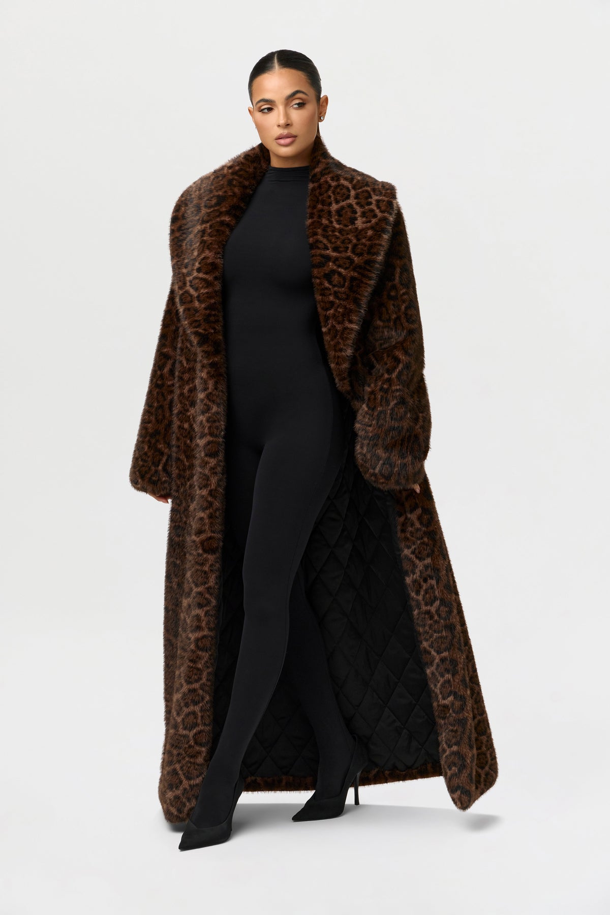 Dark Leopard Faux Fur Leopard Long Coat
