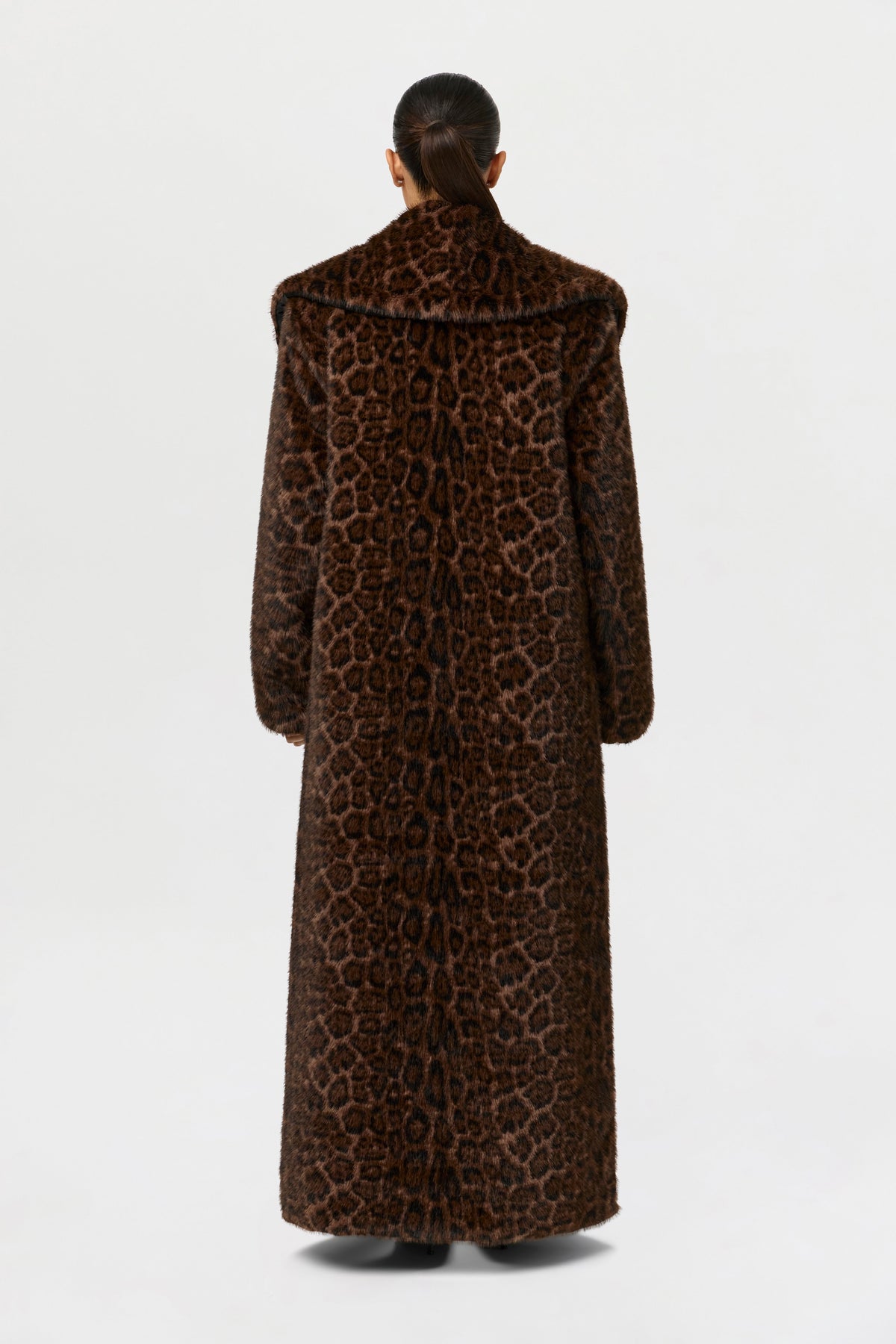 Dark Leopard Faux Fur Leopard Long Coat