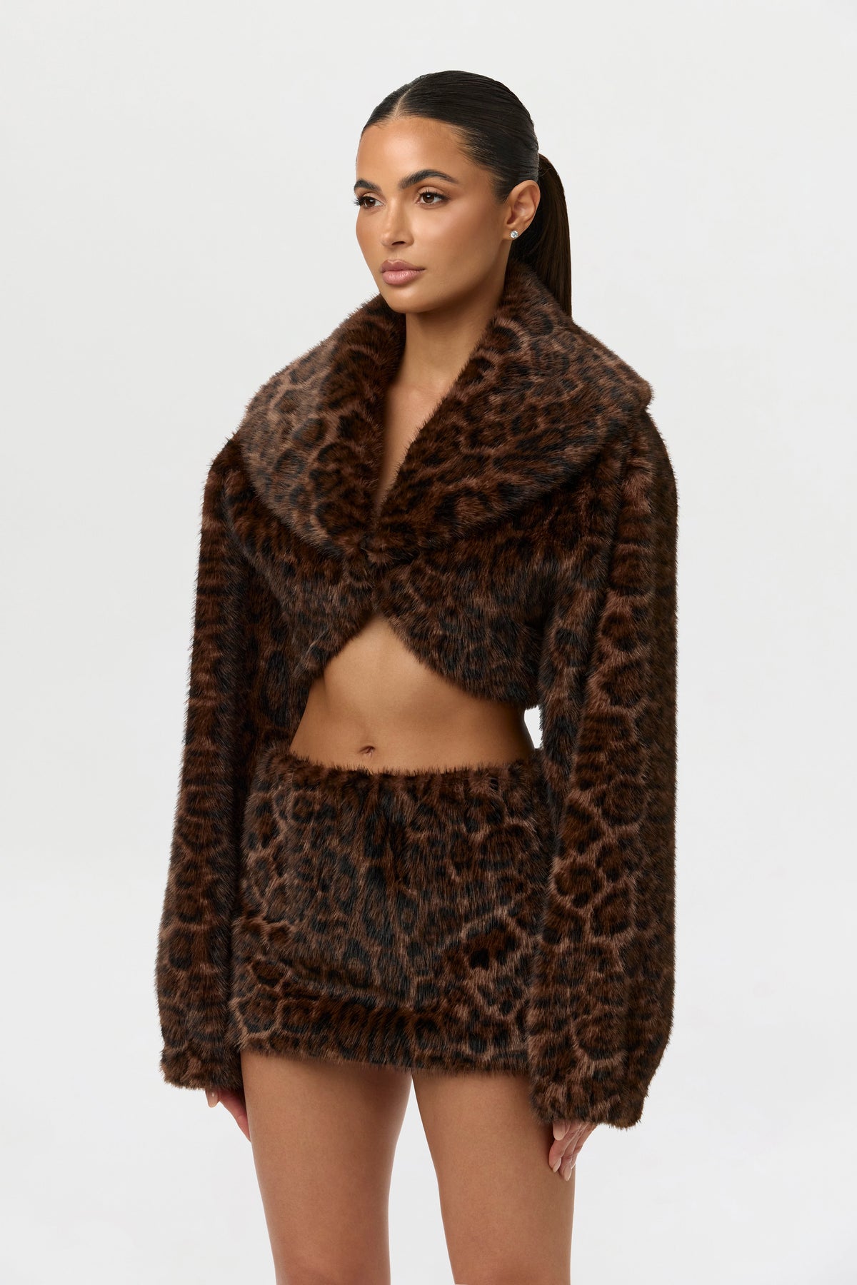 Dark Leopard Faux Fur Leopard Shrug
