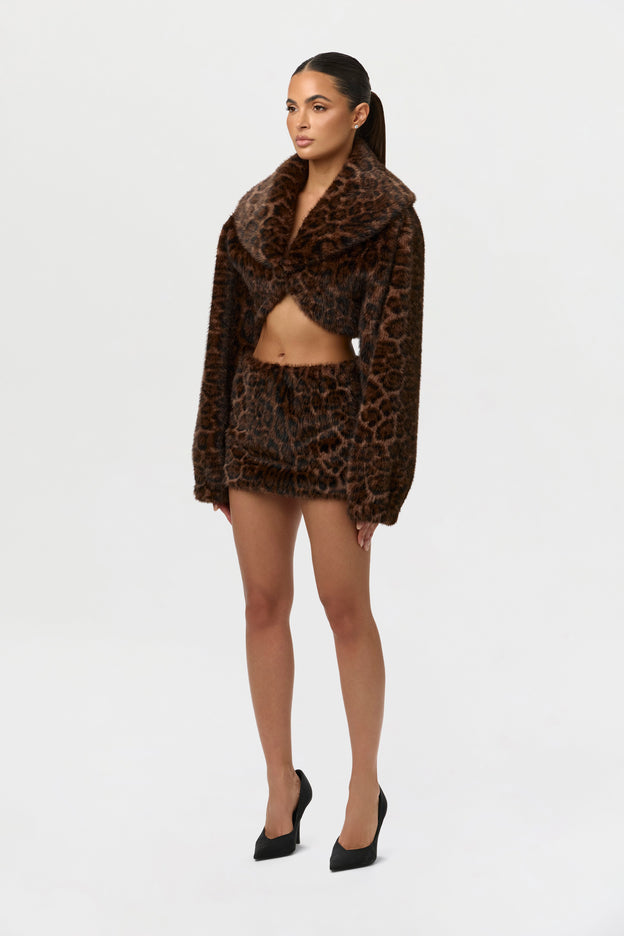 Faux Fur Leopard Mini Skirt