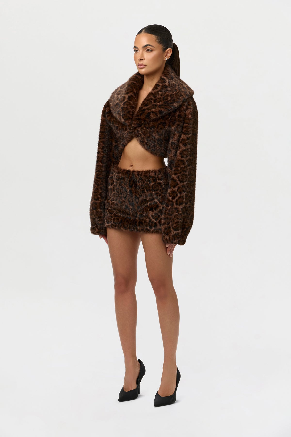 Dark Leopard Faux Fur Leopard Shrug
