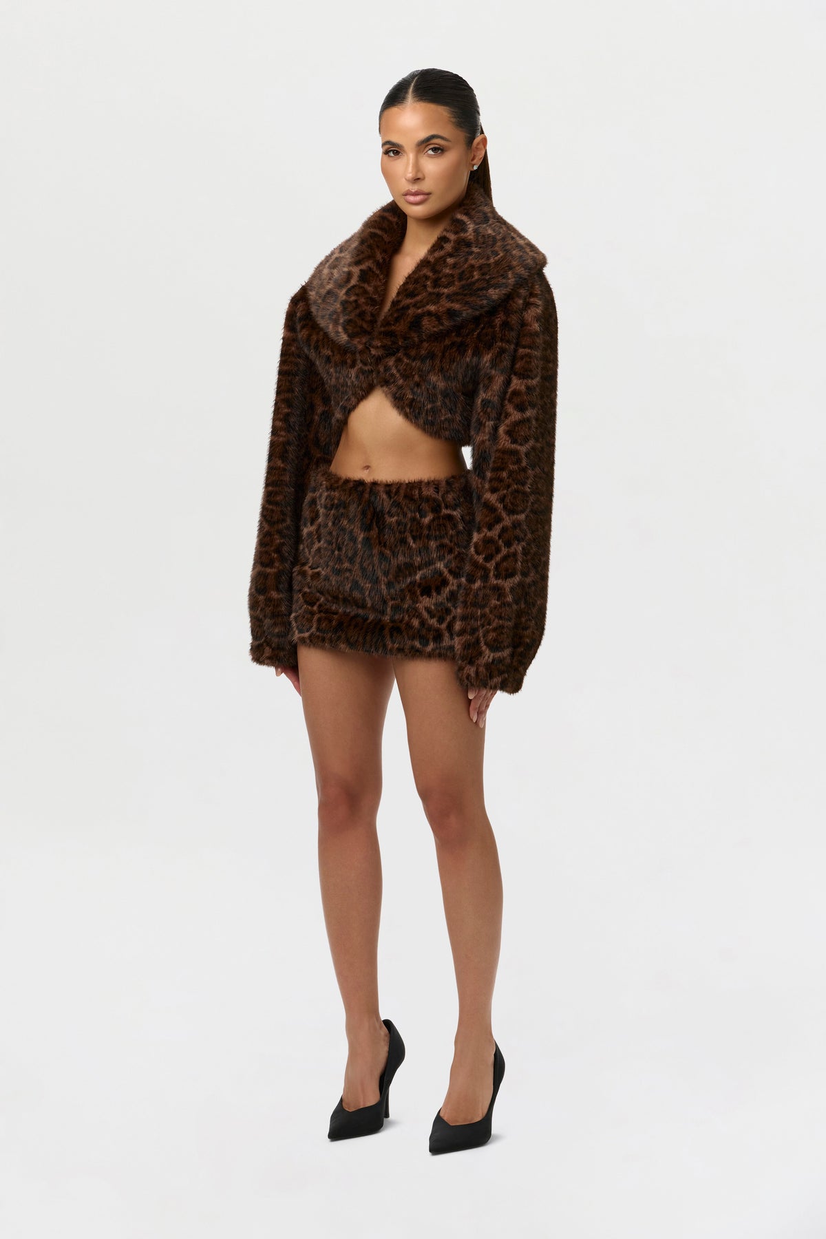 Dark Leopard Faux Fur Leopard Mini Skirt
