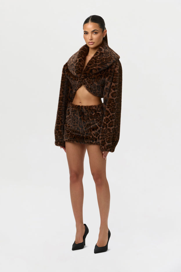 Faux Fur Leopard Mini Skirt