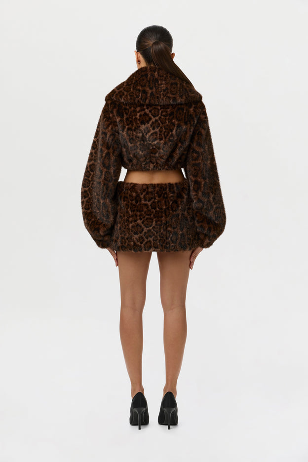 Faux Fur Leopard Mini Skirt