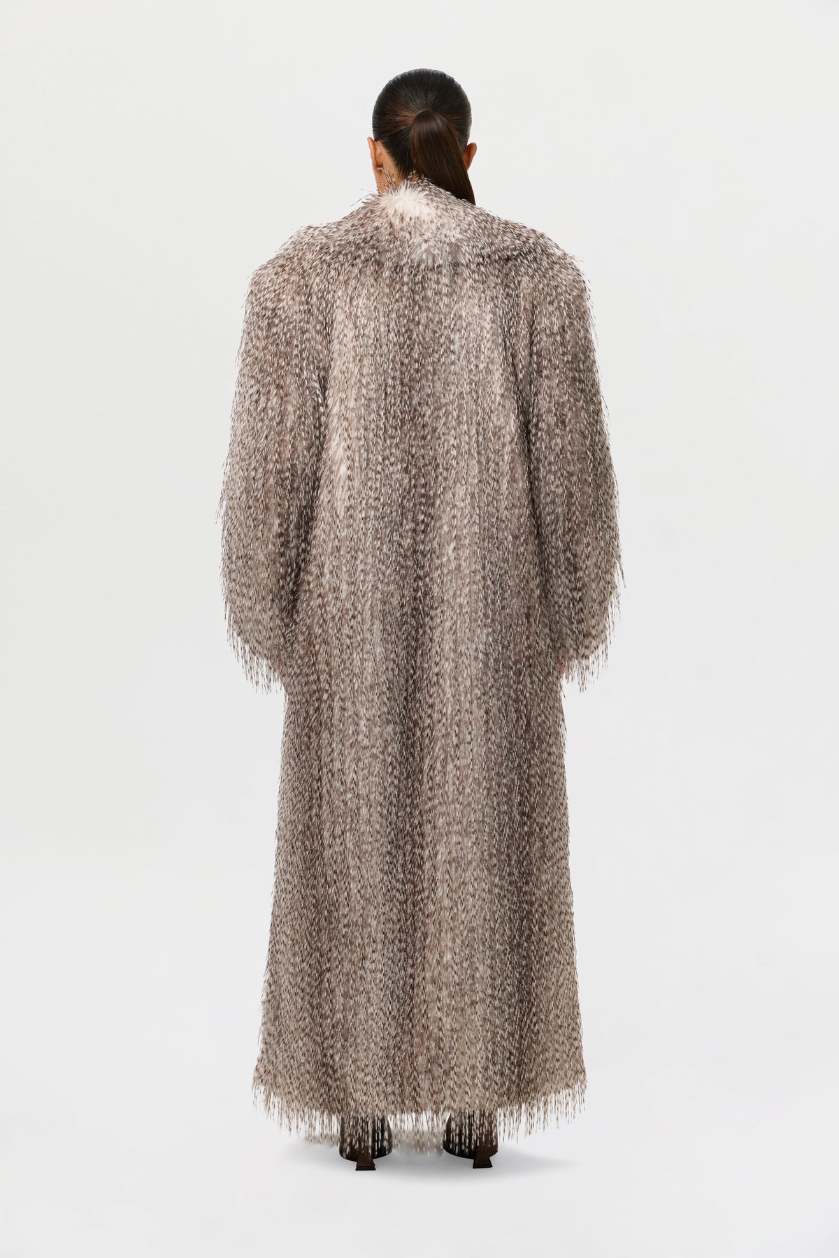 Taupe Faux Feather Plush Long Coat