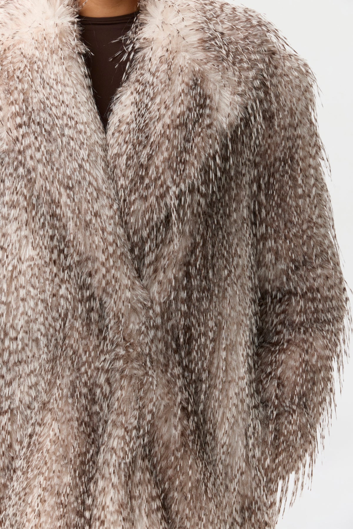 Taupe Faux Feather Plush Long Coat