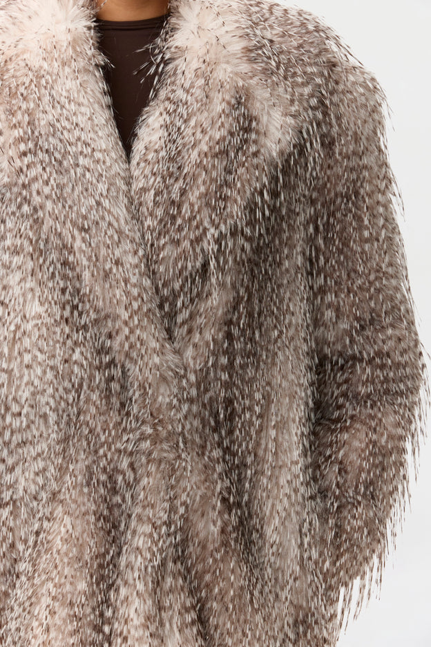 Faux Feather Plush Long Coat