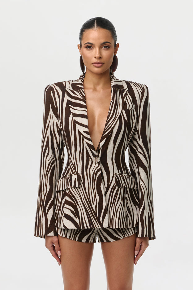 Linen Print Sculpted Blazer