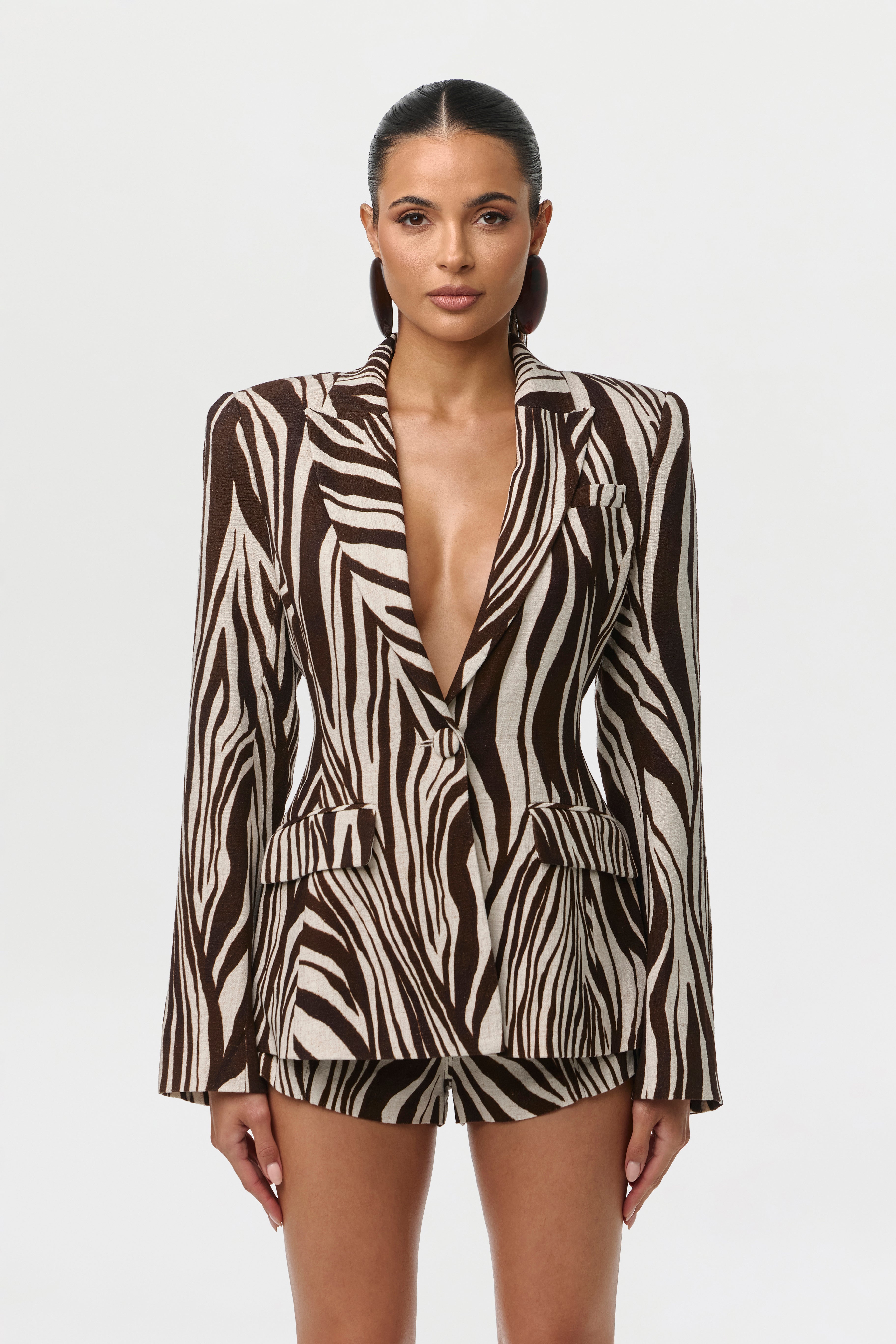 Linen Print Sculpted Blazer