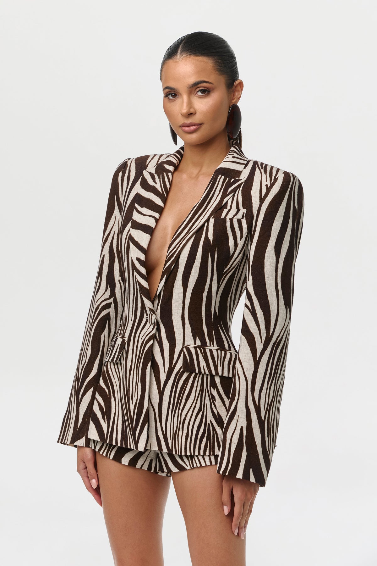 Wild Riviera Linen Print Sculpted Blazer