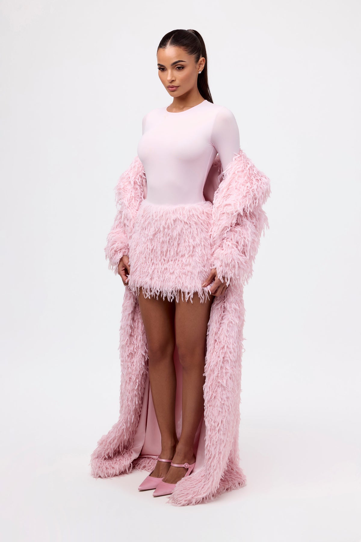 Baby Pink Faux Feather Mini Skirt