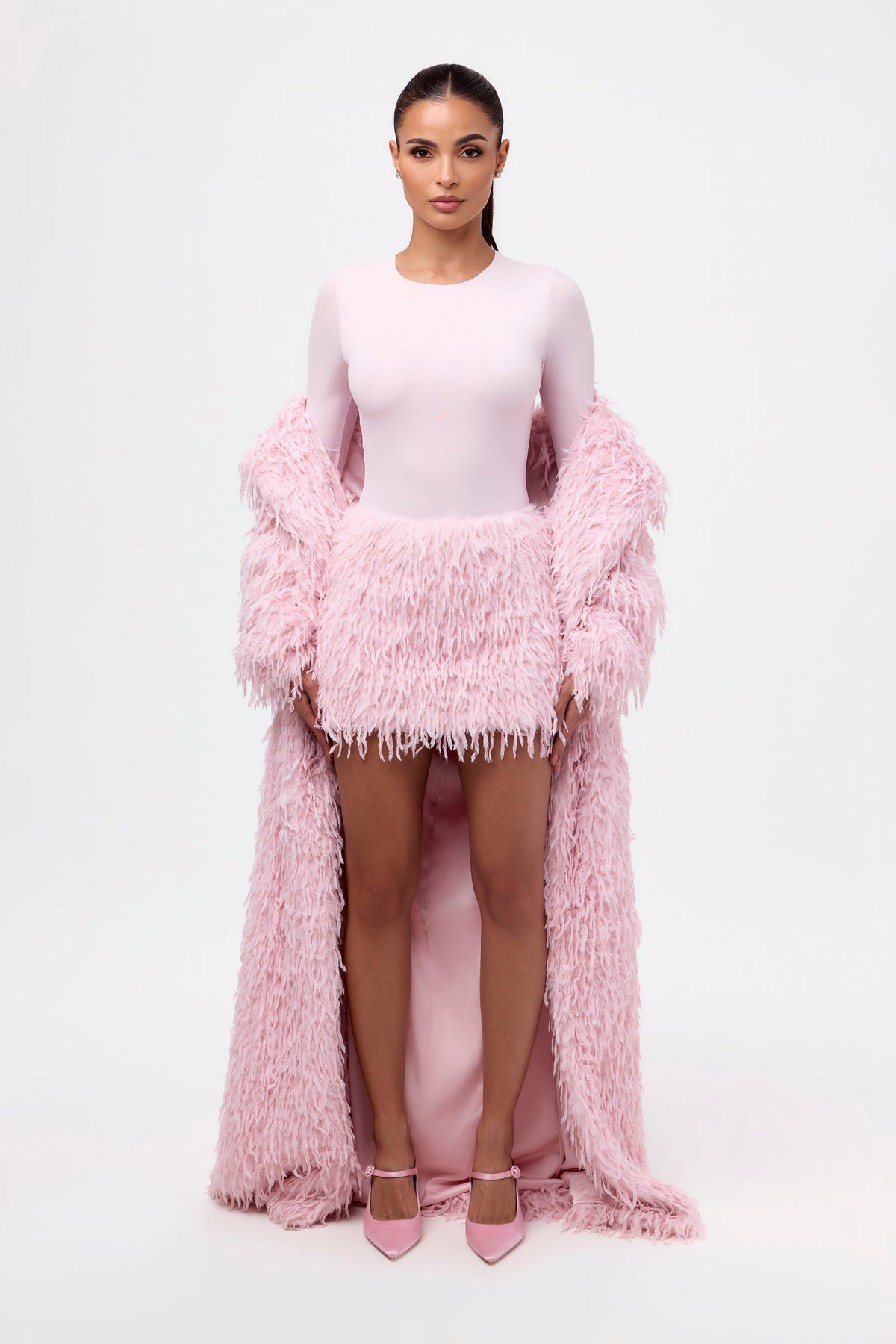 Baby Pink Faux Feather Mini Skirt