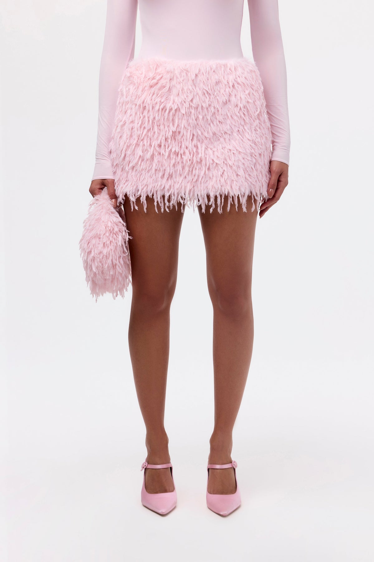 Baby Pink Faux Feather Mini Skirt