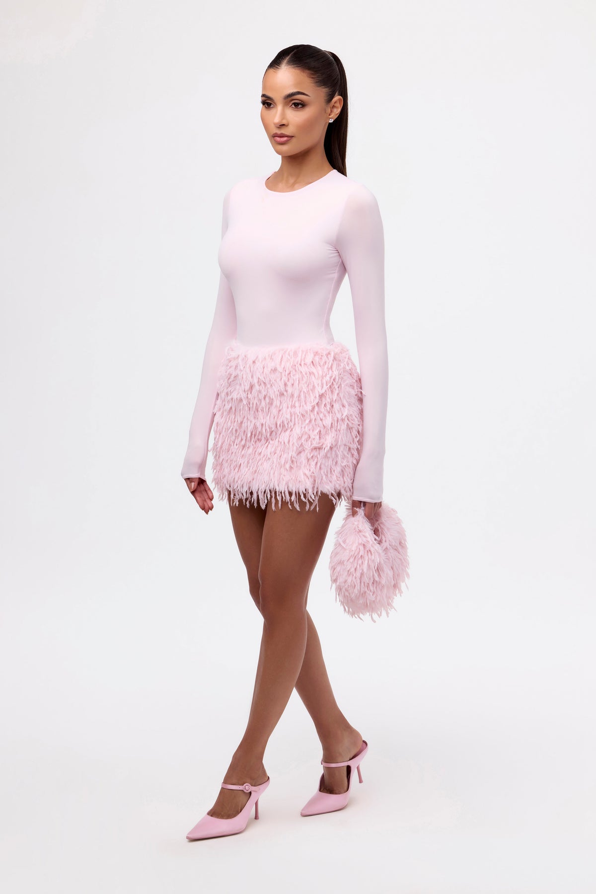 Baby Pink Faux Feather Mini Skirt