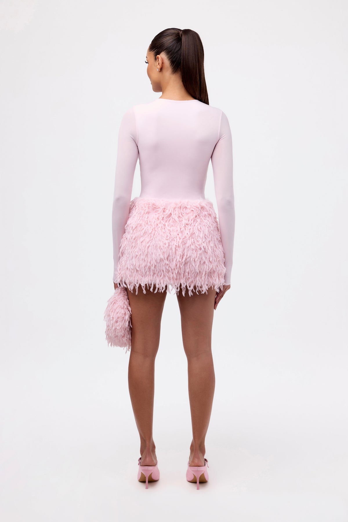 Baby Pink Faux Feather Mini Skirt
